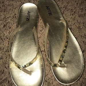 Gold flip flops